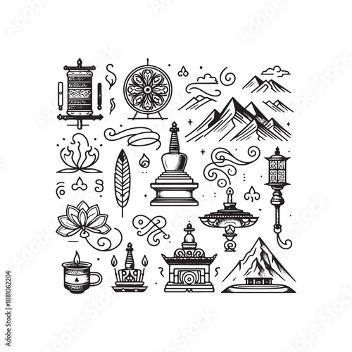 prayer wheels monastery flags butter lamps