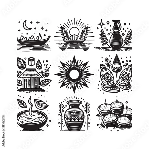 sesame sweets and prayer pots icons