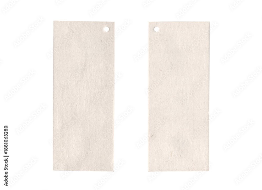 Fototapeta premium Blank kraft paper tags with hole isolated on white background, minimal vintage label mockup for branding and packaging