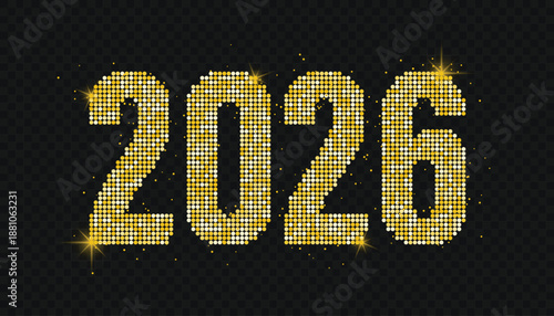 2026 golden glitter numbers with sparkling light particles, New Year celebration design