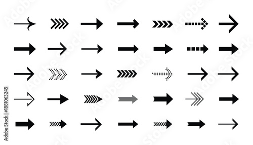 Arrow icon set with directional symbols and navigation pointers in black styles