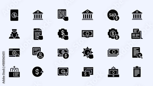 Finance and banking icons set in monochrome style for business