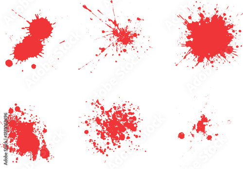 Set of blood splashes, drops and stains. Vector illustration showing red ink blobs and drips isolated Red paint blood splatter set. Grunge Halloween drops, sprays, and stains. Set of red blood drop.