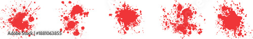 Set of blood splashes, drops and stains. Vector illustration showing red ink blobs and drips isolated Red paint blood splatter set. Grunge Halloween drops, sprays, and stains. Set of red blood drop.
