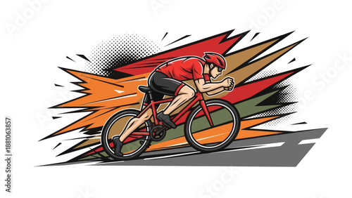 Cyclist on bicycle in dynamic illustration against a white background