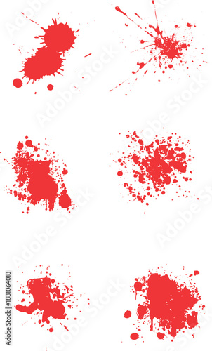 Set of blood splashes, drops and stains. Vector illustration showing red ink blobs and drips isolated Red paint blood splatter set. Grunge Halloween drops, sprays, and stains. Set of red blood drop.