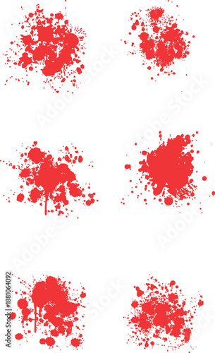Set of blood splashes, drops and stains. Vector illustration showing red ink blobs and drips isolated Red paint blood splatter set. Grunge Halloween drops, sprays, and stains. Set of red blood drop.