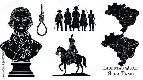 Silhouette of Historical Figures and Executed Leader with Maps execution noose gallows