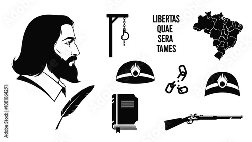 Silhouette Profile with Revolutionary Symbols and Latin Liberty Phrase freedom