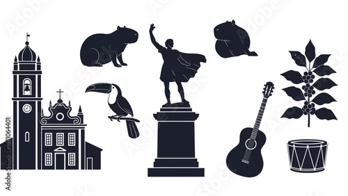 Silhouette Collection of Animals Buildings Statue Musical Instruments and Plants