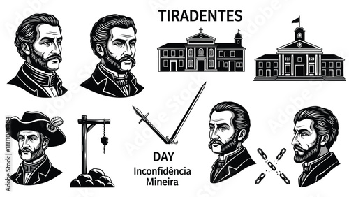 BlackAndWhiteIllustrationTiradentesDayInconfidenciaMineiraHistoricalFigures