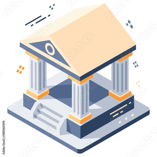 Isometric illustration of a classical greek temple with columns and pediment