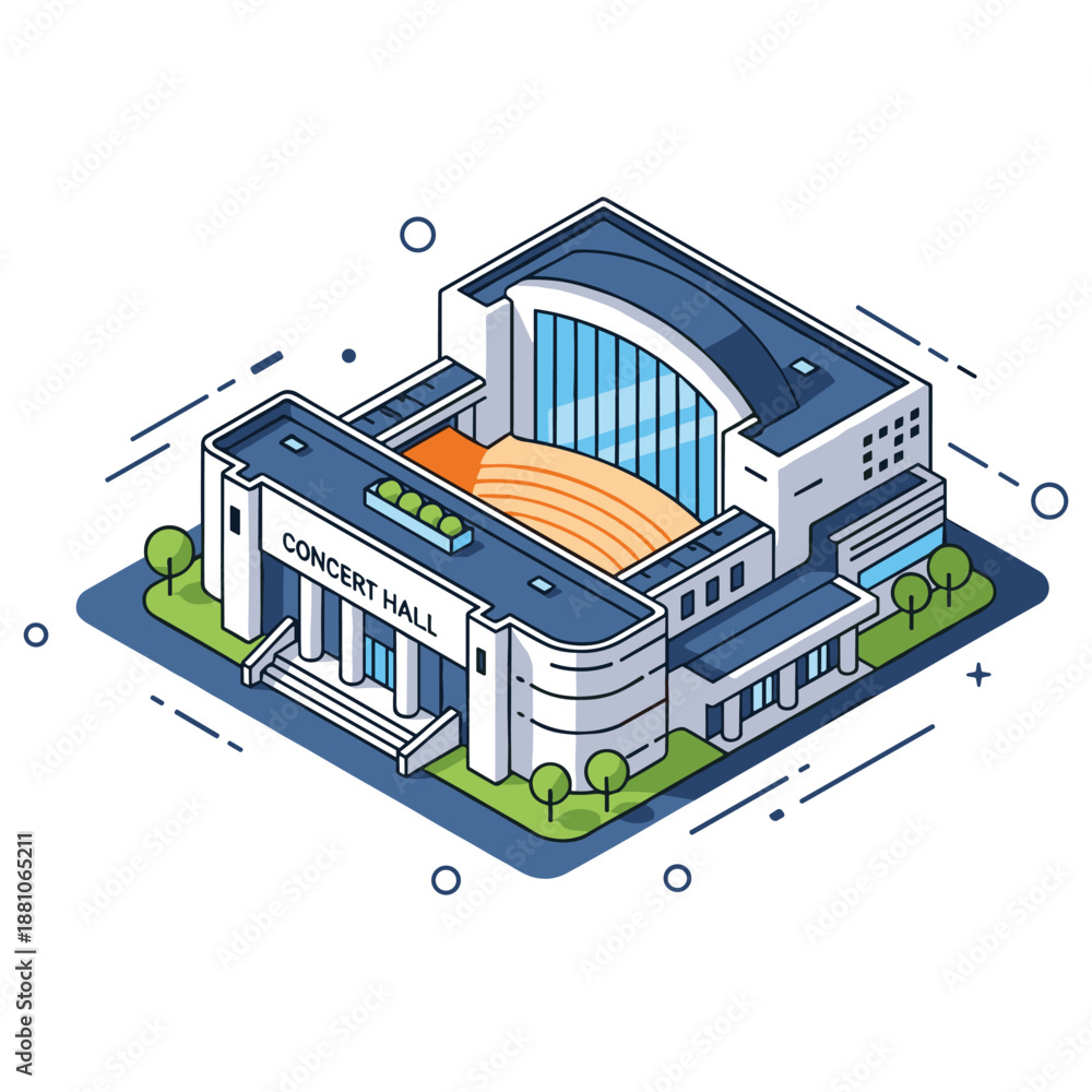 Fototapeta premium Modern concert hall isometric illustration with contemporary architectural design