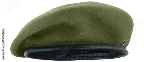 Tableau sur toile Olive Green Military Beret with Dark Leather Trim