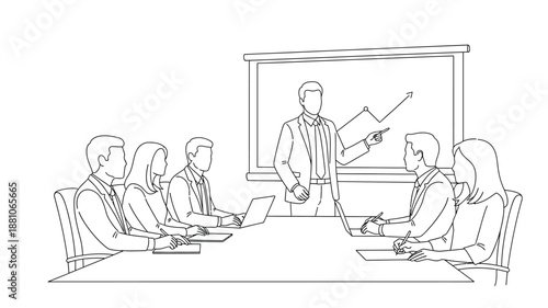 A business meeting in progress with a presenter and attentive audience members