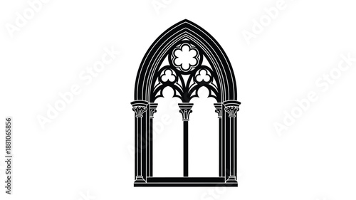 An elegant gothic window design featuring intricate tracery and detailed architectural elements