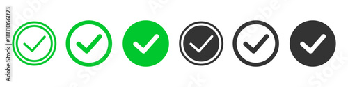 Check mark icon, confirmation symbol, green approval tick sign in a circle frame - vector