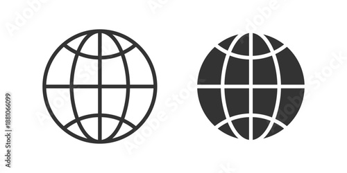 Globe icons in line and solid design style