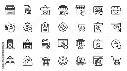 Set of e commerce icons representing online store shopping and transactions