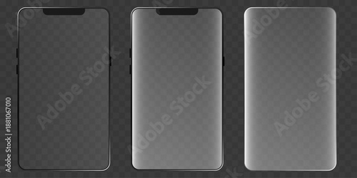 Transparent Smartphone Screen Protector Set with Notch and Edge Variants for Modern Device UI Mockups