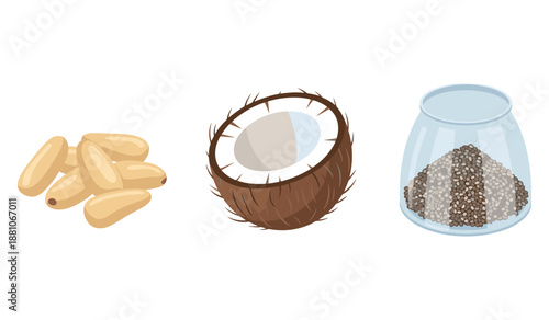 Pine nuts, coconut, and chia seeds: nutritious ingredients for healthy eating