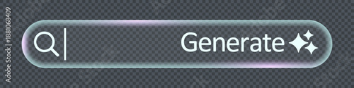 Photography Transparent Ai search bar, futuristic glass morphism style design, generate butt