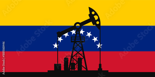 Oil pumping plant on Venezuelan flag, symbol of Venezuela petroleum industry