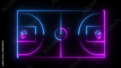 Wallpaper Mural glowing neon two color basketball field icon . Torontodigital.ca