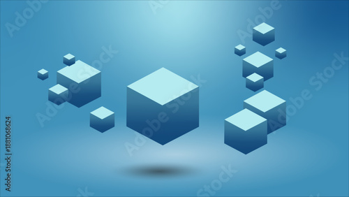 Floating Isometric Cubes Illustration Abstract 3D Technology Background