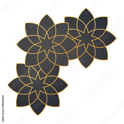 black and gold floral pattern design elements transparent background