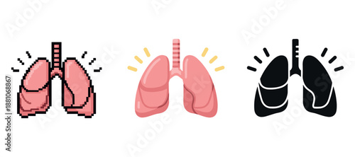 Pixel, cartoon, and silhouette lungs illustrations in three styles