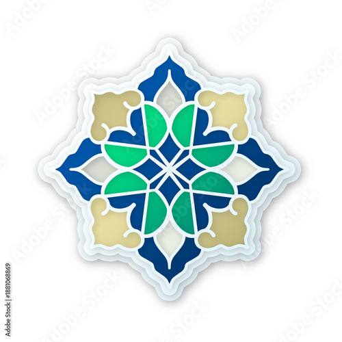 colorful geometric flower design with blue green and beige colors transparent background