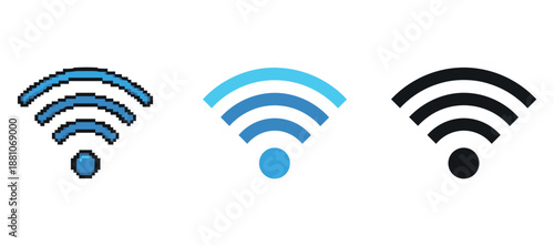 Pixelated, modern, and minimalist wifi signal icons in various styles