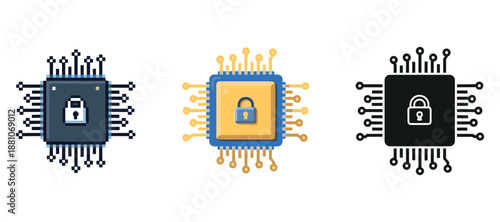 Secure microchip designs with locks illustrating digital security concepts