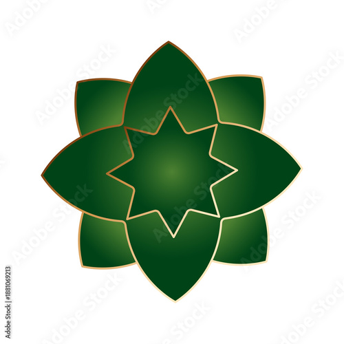 Green flower shaped design with gold outline transparent background