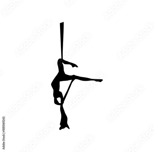 Silhouettes of a gymnast in the aerial silks. Vector illustration 