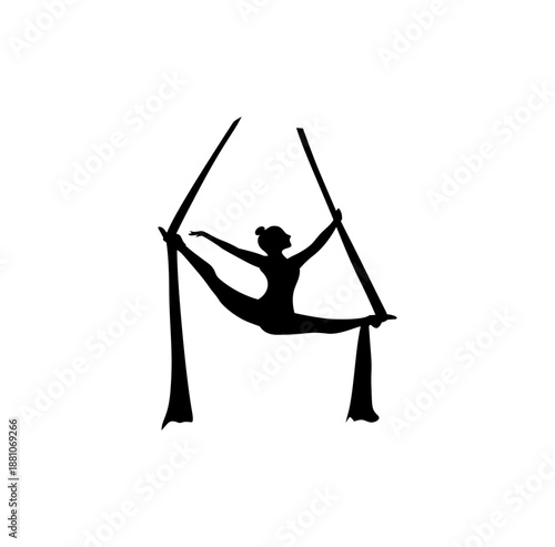 Silhouettes of a gymnast in the aerial silks. Vector illustration 