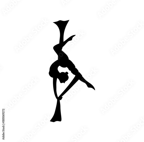 Silhouettes of a gymnast in the aerial silks. Vector illustration 