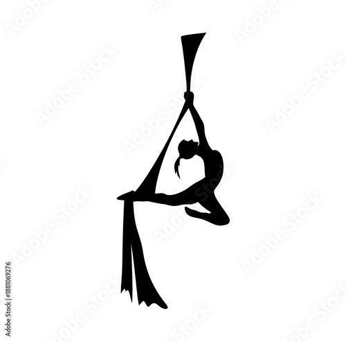 Silhouettes of a gymnast in the aerial silks. Vector illustration 