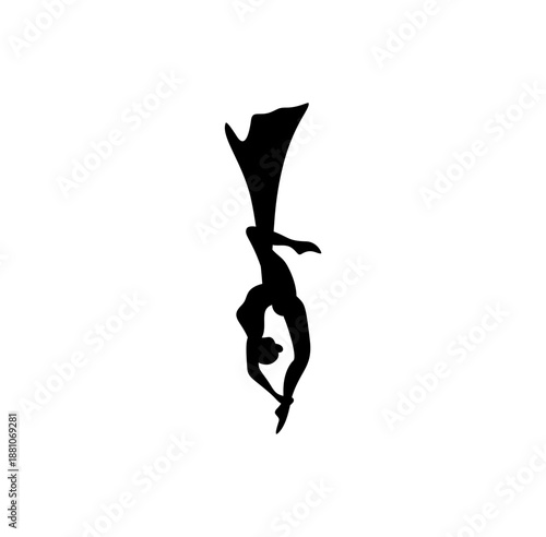 Silhouettes of a gymnast in the aerial silks. Vector illustration 