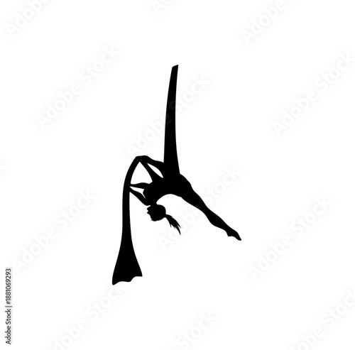 Silhouettes of a gymnast in the aerial silks. Vector illustration 