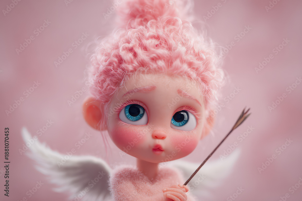 Fototapeta premium Cute Pink Cherub Holding Arrow