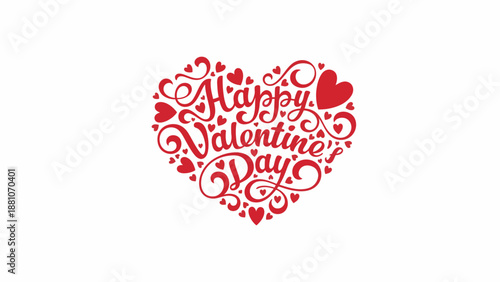 Elegant Red Heart With Swirling Calligraphy Typography Spelling Out 'Happy Valentine's Day' - A Symbol of Love and Affection for Celebrations