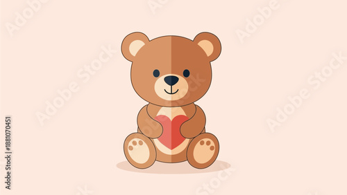 Charming illustration of a cute teddy bear holding a red heart, perfect for conveying love and affection