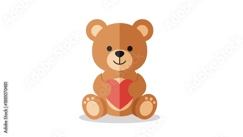 Adorable Cartoon Teddy Bear Holding a Heart, a Sweet Symbol of Love and Affection for Valentine's Day and Special Occasions