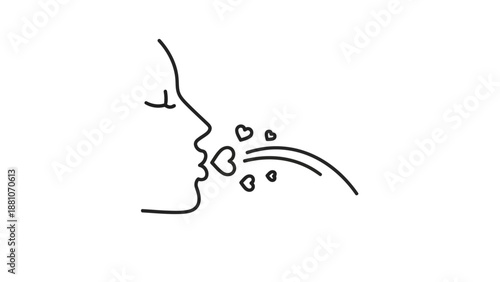 Illustration of a face blowing hearts in a stylized, minimalist line art design, conveying love and affection through a simple, elegant graphic representation, AI-generated