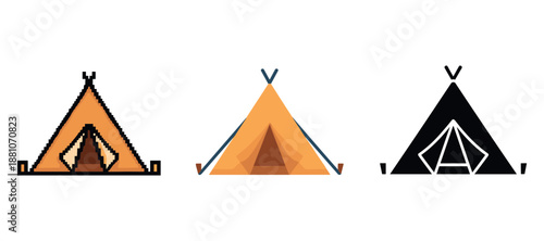 Simple geometric tent icons set on white background