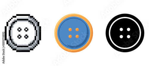Classic button designs: pixel, modern, icon styles on white background