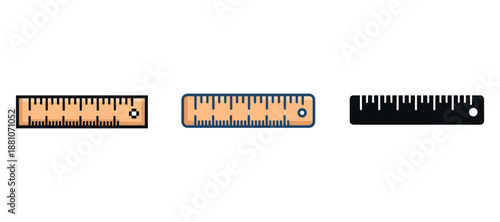 Set of three stylish rulers with various designs in black and peach