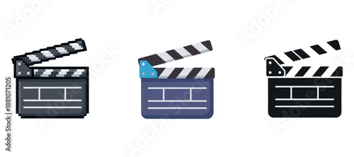 Three minimalistic movie clapperboards in digital art style